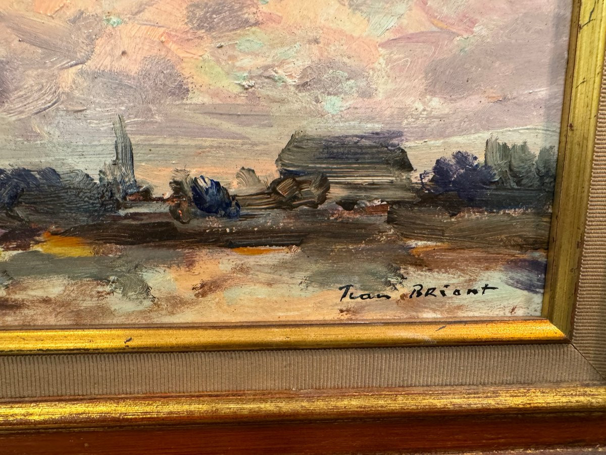 Old Small Painting Rouen School Jean Breant: Flood At Sahurs 20th Impressionist -photo-2