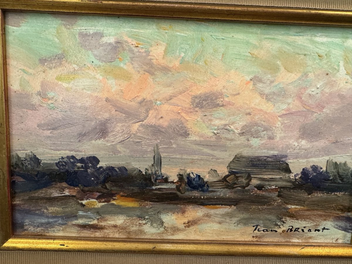 Old Small Painting Rouen School Jean Breant: Flood At Sahurs 20th Impressionist -photo-3