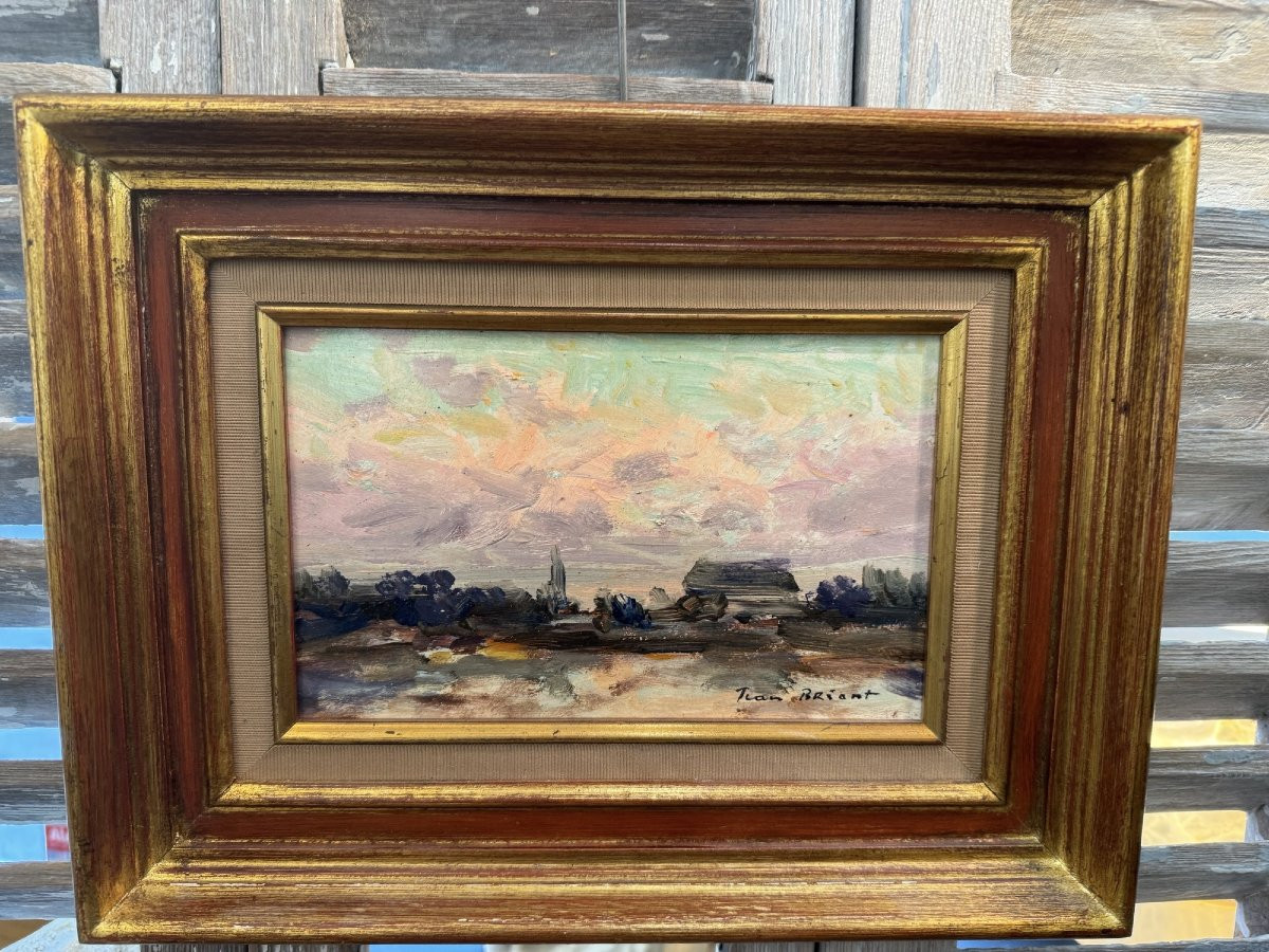 Old Small Painting Rouen School Jean Breant: Flood At Sahurs 20th Impressionist -photo-4