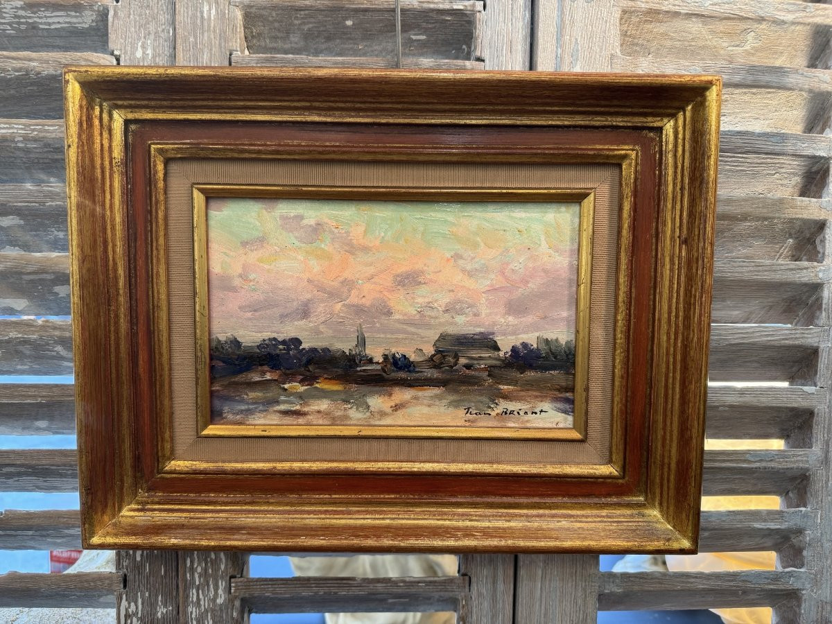 Old Small Painting Rouen School Jean Breant: Flood At Sahurs 20th Impressionist -photo-6