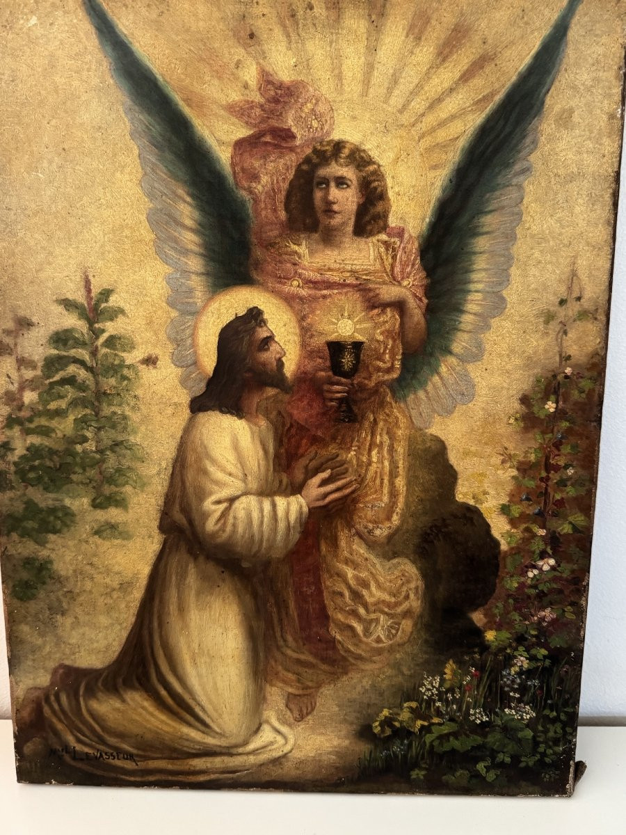 Ancien Tableau à l'Huile Sur Toile : Jesus Au Jardin Des Oliviers Début XIX Eme Fin XVIII Eme-photo-4