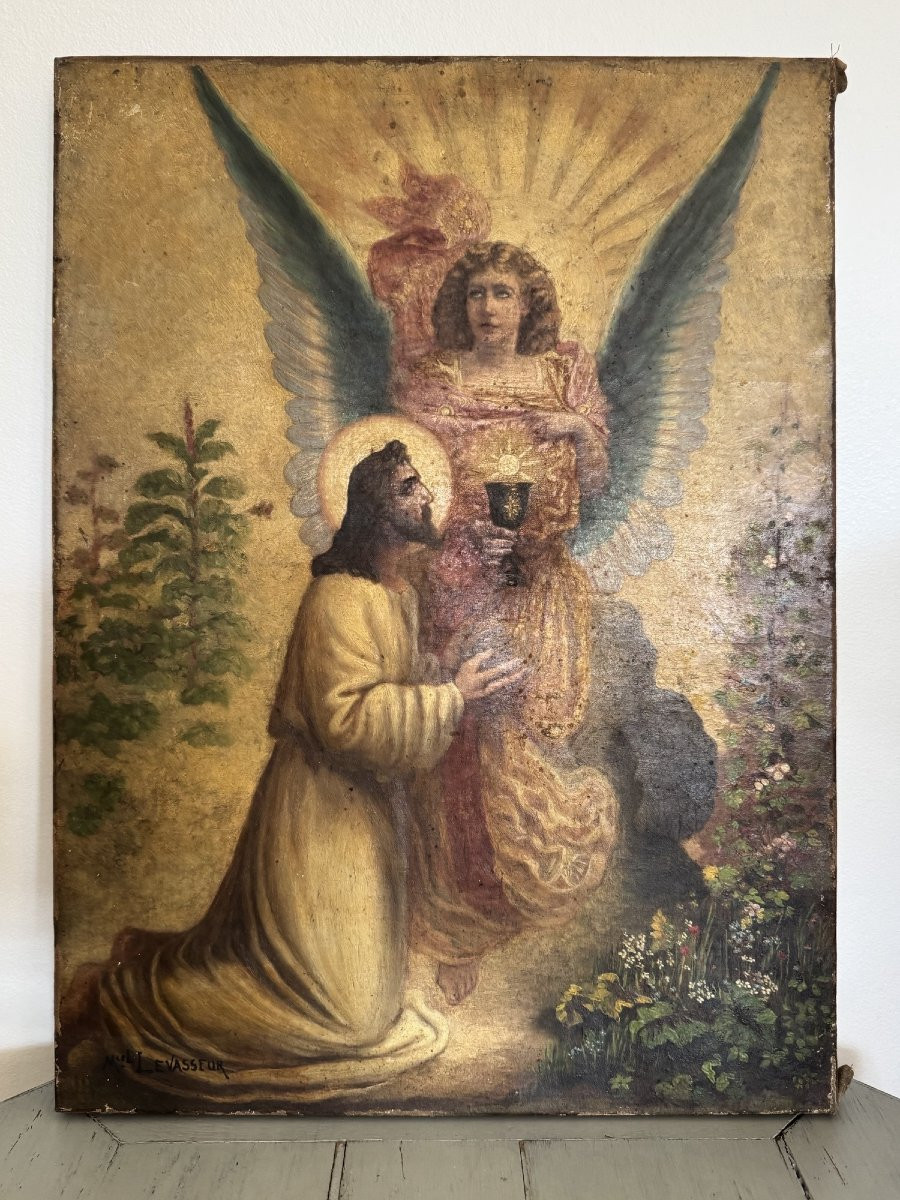 Ancien Tableau à l'Huile Sur Toile : Jesus Au Jardin Des Oliviers Début XIX Eme Fin XVIII Eme-photo-1