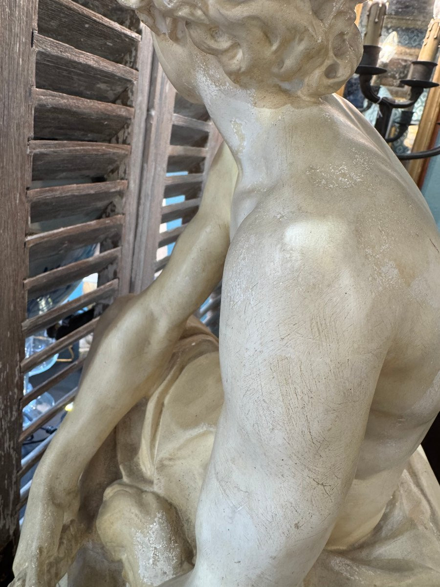 Antique Plaster Statue Of Mercury Tying His Heels Early 20th Century Plaster Louvre Museum-photo-3