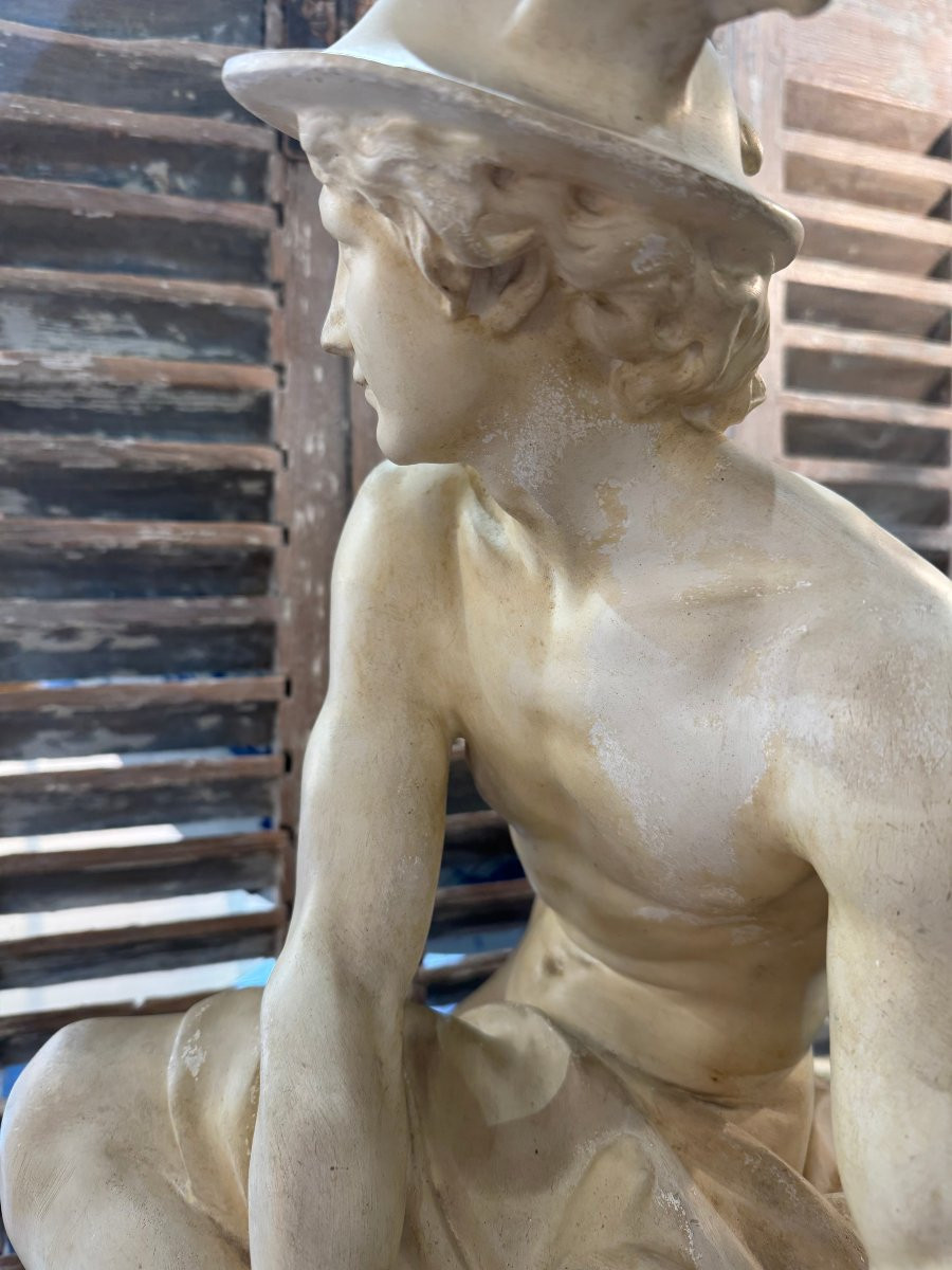 Antique Plaster Statue Of Mercury Tying His Heels Early 20th Century Plaster Louvre Museum-photo-4