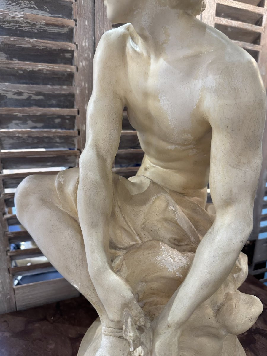 Antique Plaster Statue Of Mercury Tying His Heels Early 20th Century Plaster Louvre Museum-photo-5