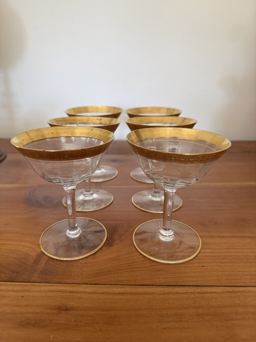 Ancien Service De Verres Tiffin Incrustation Or Milieu XX Eme Coupe Champagne Hollywood Regency-photo-2