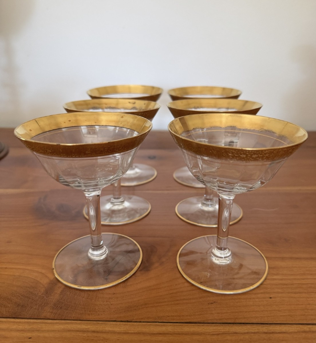 Ancien Service De Verres Tiffin Incrustation Or Milieu XX Eme Coupe Champagne Hollywood Regency