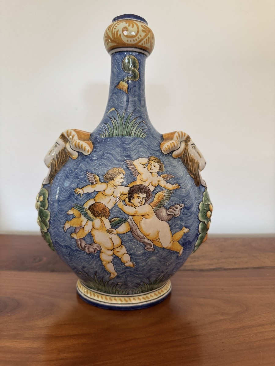 Ancienne Gourde En Faience De Nevers Par Montagnon Vers 1920 Faïence renaissance putti