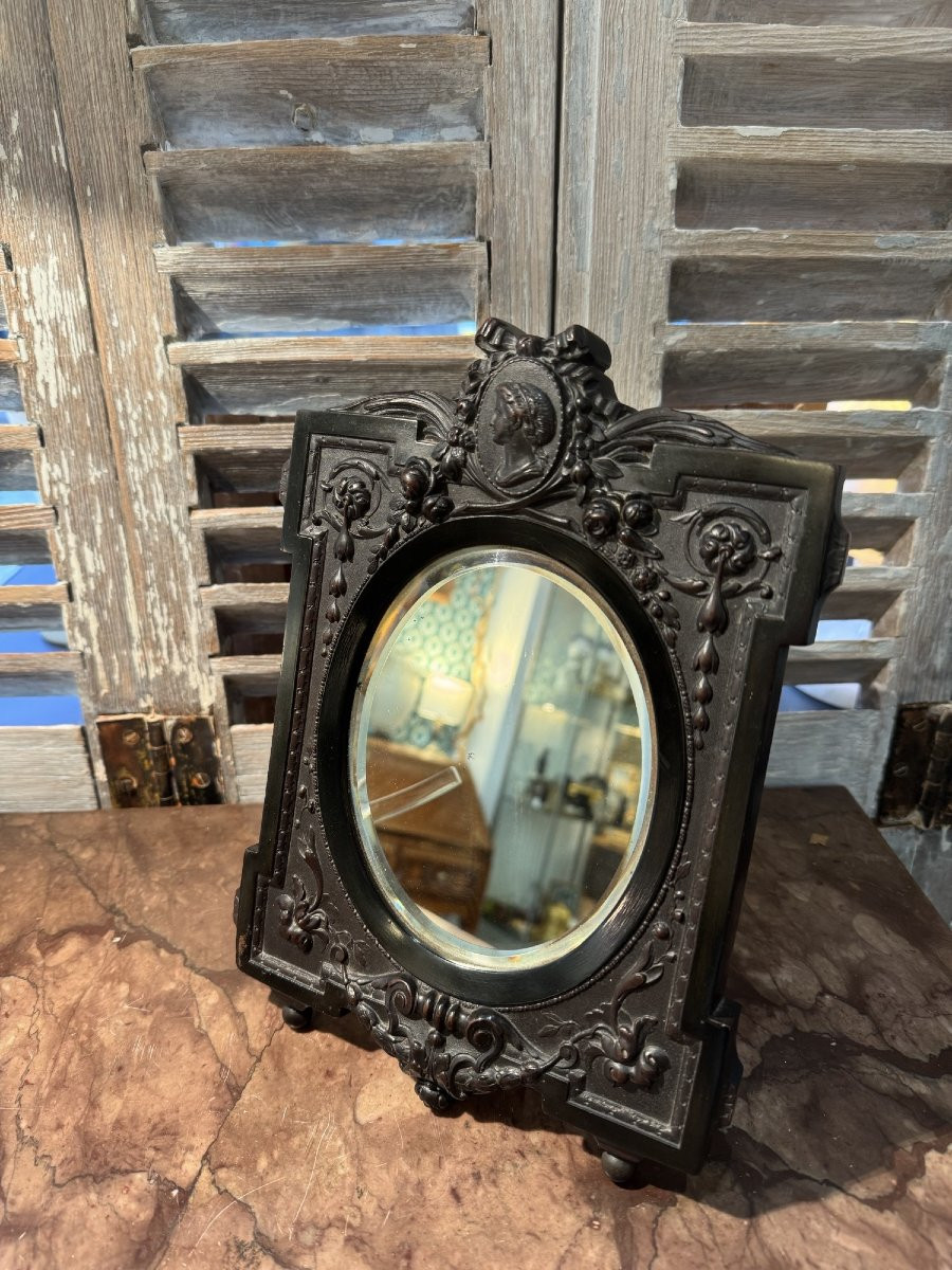 Ancien Cadre Miroir En ébonite Napoleon III Vers 1850 1860 XIX Eme -photo-2