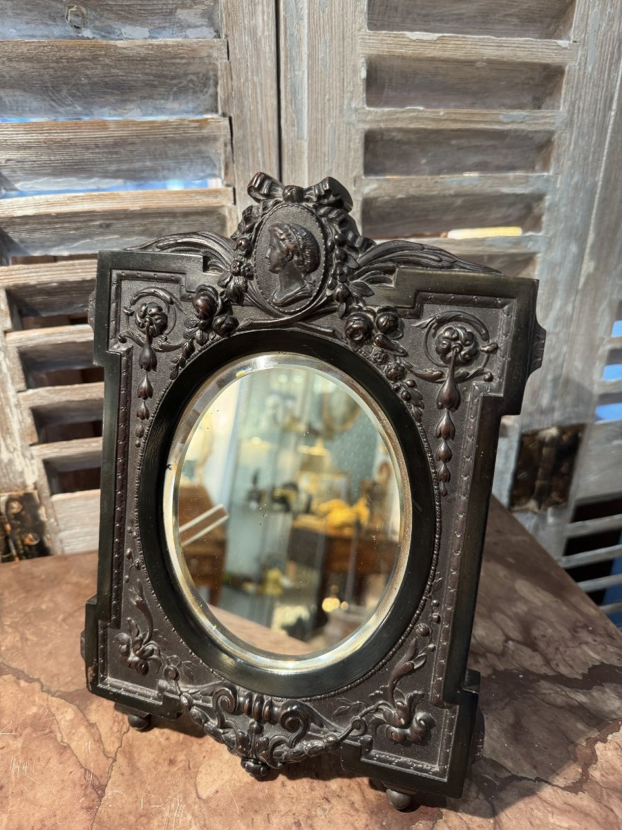 Ancien Cadre Miroir En ébonite Napoleon III Vers 1850 1860 XIX Eme -photo-2