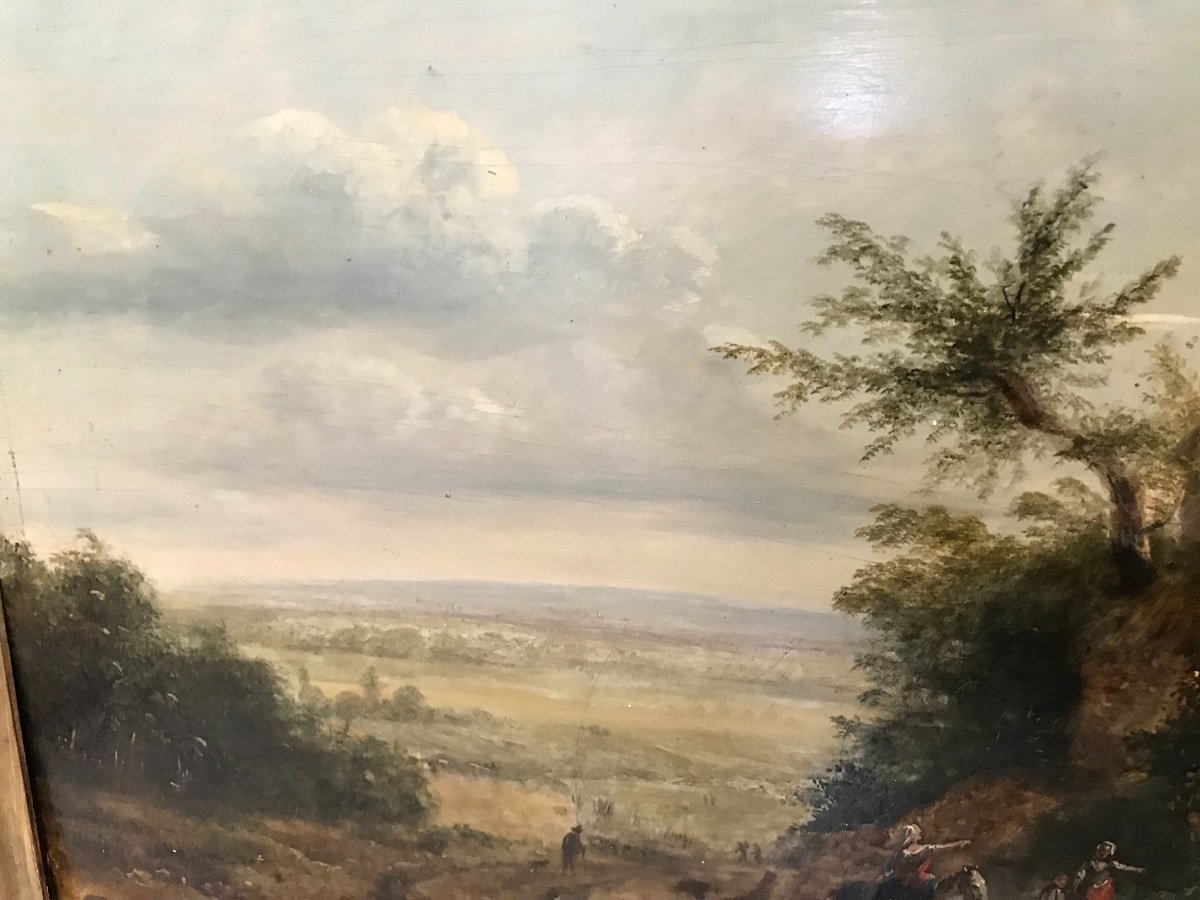 Tableau Ancien Huile Sur Panneau Hsp  Milieu Du XIX ème Siècle : La Chaumière Au Bord De Route -photo-3