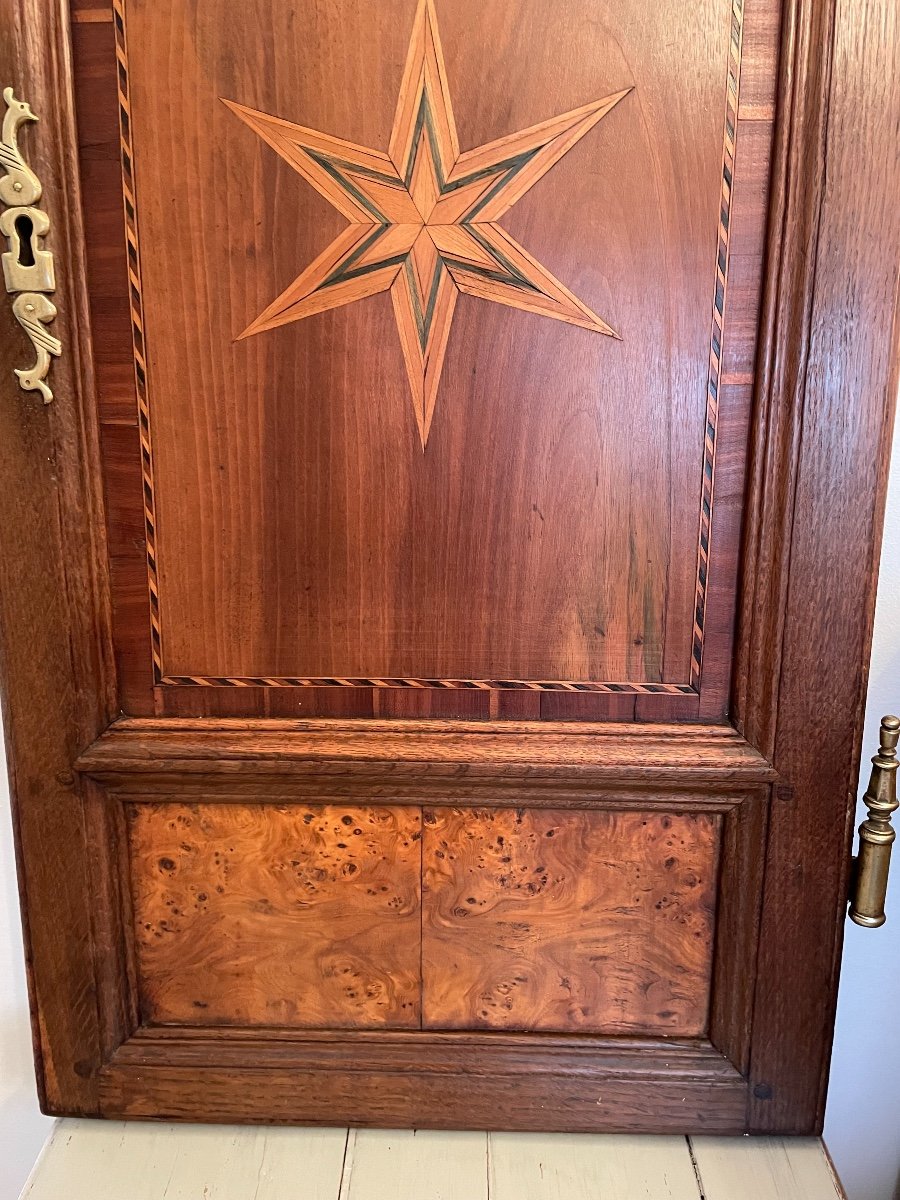 Cupboard Door, Key Box Entrance In Marquetry And Magnifying Glass Early XIXth Century-photo-4