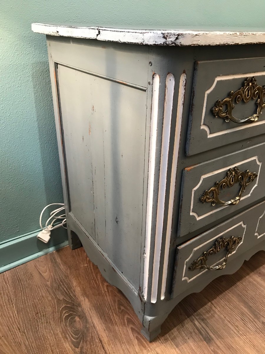 Antique Louis XV Chest Of Drawers Patinated Mid XVIII Century In Walnut Rechampie Gray Gustavian-photo-2