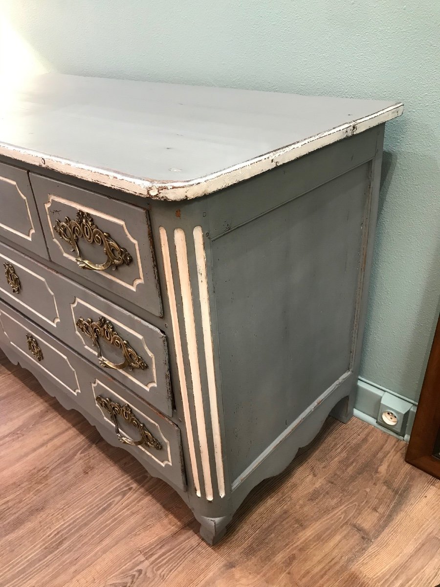 Antique Louis XV Chest Of Drawers Patinated Mid XVIII Century In Walnut Rechampie Gray Gustavian-photo-3