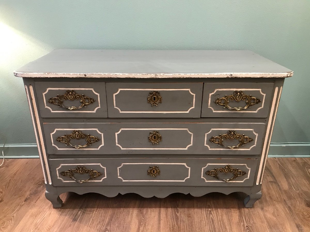 Antique Louis XV Chest Of Drawers Patinated Mid XVIII Century In Walnut Rechampie Gray Gustavian-photo-4