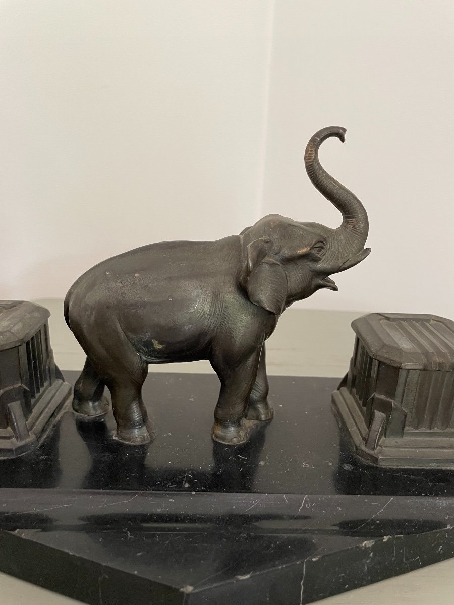 Old Art Deco 1930 Inkwell In Regulates, The Elephant Early 20th Century-photo-4