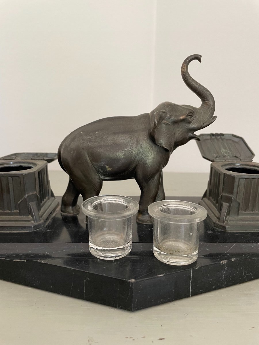 Old Art Deco 1930 Inkwell In Regulates, The Elephant Early 20th Century-photo-3