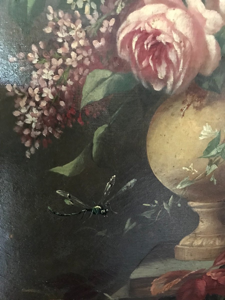 Old Painting From The XIXth Century, The Bouquet. Painting Flowers, Oil On Canvas Still Life-photo-1