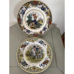 Lot Of 2 Plates In Fine Earthenware From Creil And Montereau Polychrome Period XIXth Century