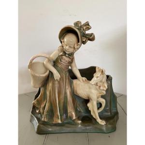 Old Art Nouveau Planter By Bernhard Bloch: The Greyhound Girl By T Khuen Ceramic