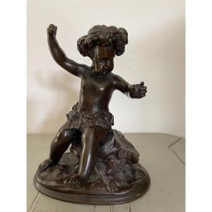 Patinated Bronze Statue Adorable Bronze Cherub Putto / Putti By Clodion Late XIXth Old