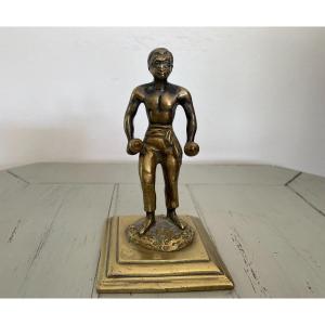 Statue Petit Bronze Doré : Le Nubien Fin Du XIX ème Début XX ème Orientaliste Vitrine Curiosité