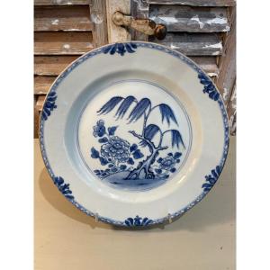 Old Chinese Porcelain Plate Compagnie Des Indes Period 18th Century White Blue