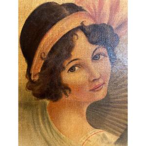 Old Art Deco Painting, Portrait Of A Ballerina Around 1930 Oil On Canvas Hst Early 20th Century