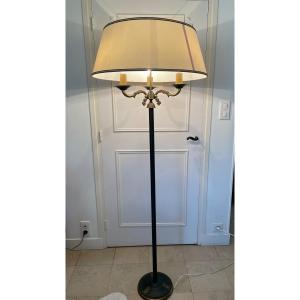 Old Floor Lamp In Green Sheet Metal Empire Style 3 Lights 1950 20th