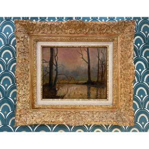 Old Painting Albert Malet School Of Rouen Autumn Landscape 20th Century Impressionist