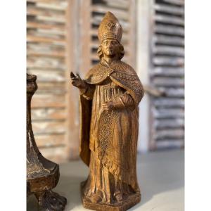 Ancienne Statue d' évêque En Bois Début Du XIX Eme Sculpture Bois Religion Dévotion Eveque 