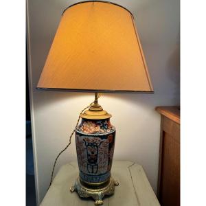 Old Imari Porcelain Lamp Japan XIX Eme Century Meiji Bronze Frame