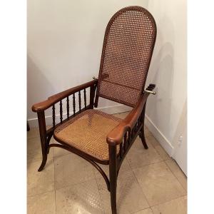 Ancien Fauteuil De Repos Attribué à Thonet En Bois Tourné Vers 1900