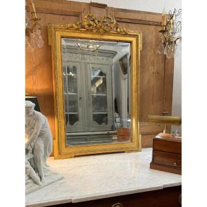 Old Louis XVI Style Golden Wood Mirror, XIX Eme Century Trumeau Fireplace