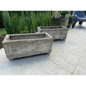 Old Pair Of Concrete Planters From The Mid-20th Century Outdoor Garden 