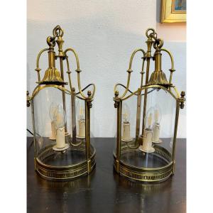 Ancienne Paire De Lanternes En Bronze Style Louis XV époque XX Eme