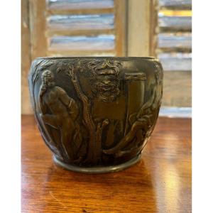 Old Pot Cache-pot Bronze Patinated Inspired By The Portland Vase Period XIX Eme Antique Decor