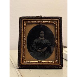 Ancien Daguerréotype ambrotype Portrait De Jeune Fille  Vers 1840 XIX ème Photo