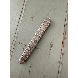 Old Silver Needle Holder Chiseled Napoleon III 19th Century Hare's Head Hallmark Back