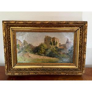 Old Oil Painting On Strong Cardboard, Southern Landscape Provençal School By P Grivolas XIX Eme