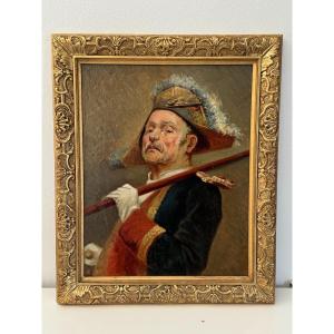 Ancien Tableau Portrait Militaria Huile Sur Carton Le Garde Suisse Par C Lemaistre Fin XIX Eme