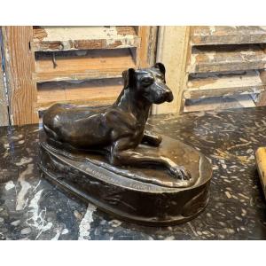 Antique Animal Bronze The Lying Dog By Grégoire Giraud And Founder Barbedienne XIX Eme