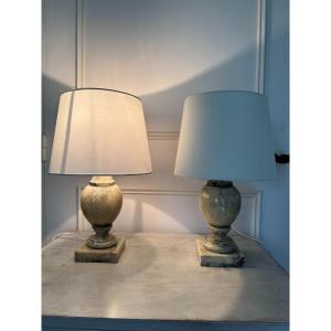 Antique Pair Of Marble Lamps Early 20th Century