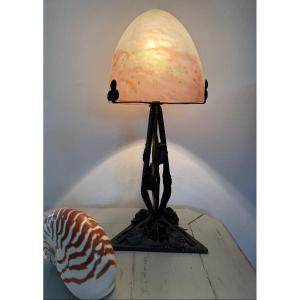 Antique Art Deco Lamp By Muller Called Mushroom Lamp 1920 1930 Glass Paste 