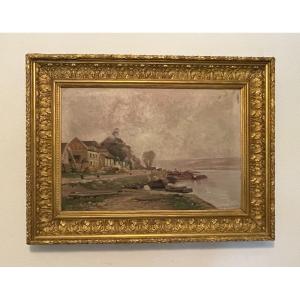 Old Painting Hst Oil On Canvas Seine Bank By Galien Laloue Impressionist Canvas