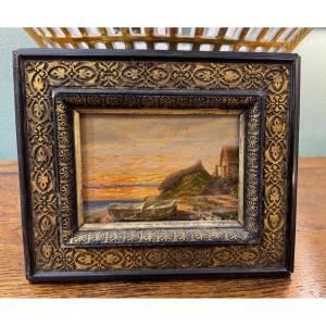 Old And Small Marine Painting Oil On Panel 19th Century Hsp 