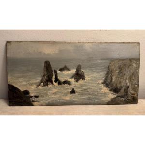 Ancien Petit Tableau Marine  Belle Ile en Mer , Debut XX Eme Signé Bretagne l Proust