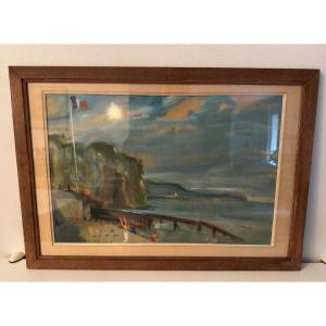 Old Pastel Painting Seaside Rouen School By Pierre Gueret Impressionist Post XX