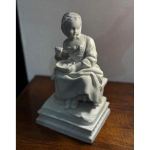 Old Porcelain Biscuit Statue, 19th Century: The Porridge Eater In The Style Of Sevres 