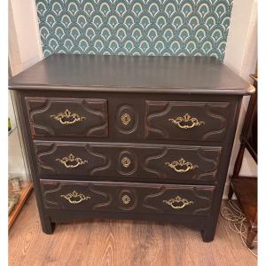 Old Small Chest Of Drawers Called Parisian Black Patinated Louis XIV Style Painted Furniture